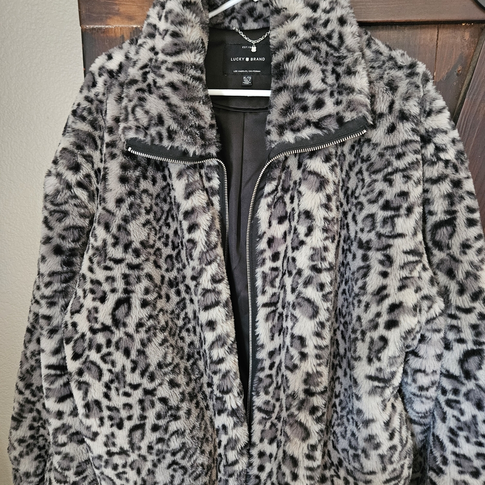 Lucky Brand Black and Gray Animal Print Bomber Jacket